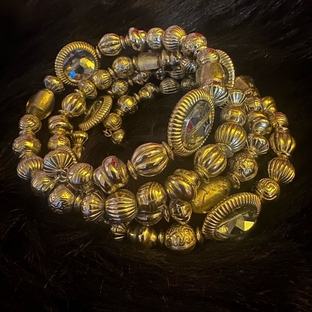 Vintage Silver Toned Wrap Beaded crystal Bracelet - Picture 2 of 6